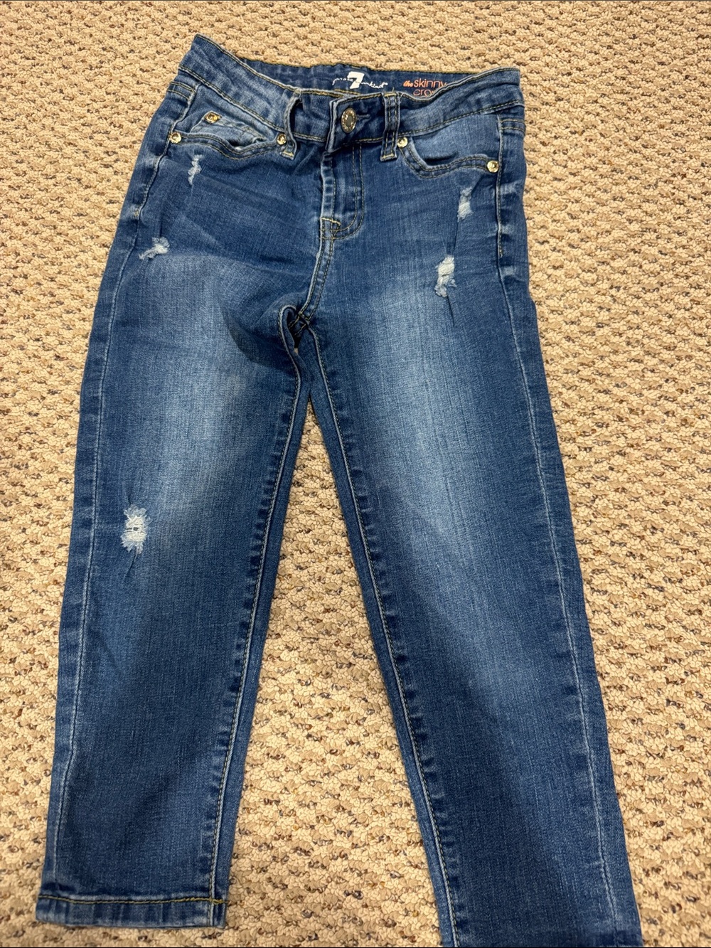 7 For All Mankind Girl’s Medium Blue Distressed Skinny Jeans